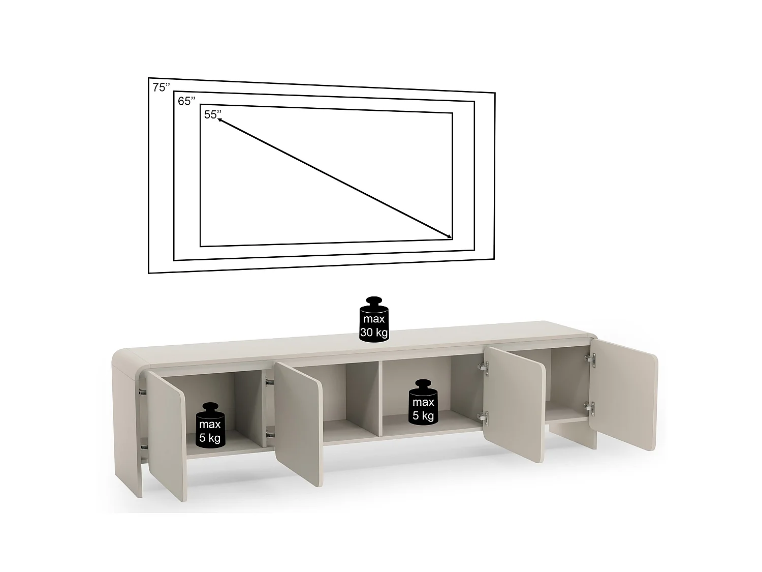 TV-Lowboard 4-türig - Kaschmir - 207 cm - LUMMO