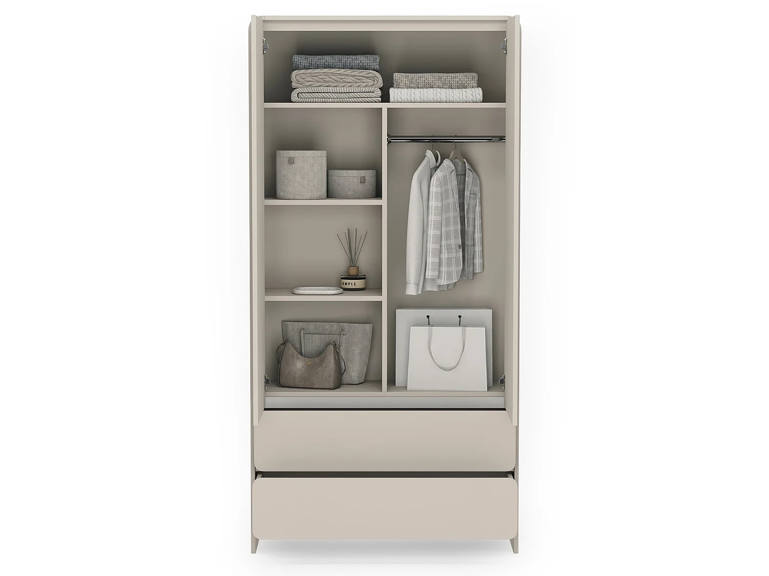 Kledingkast met 2 deuren en 2 lades – kasjmier – 100 cm – LUMMO