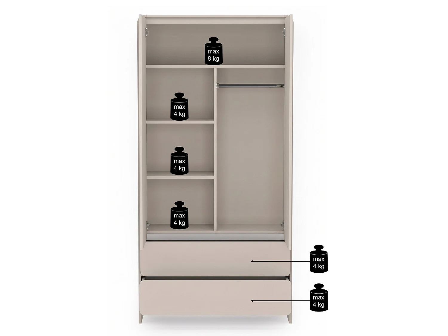 Kledingkast met 2 deuren en 2 lades – kasjmier – 100 cm – LUMMO