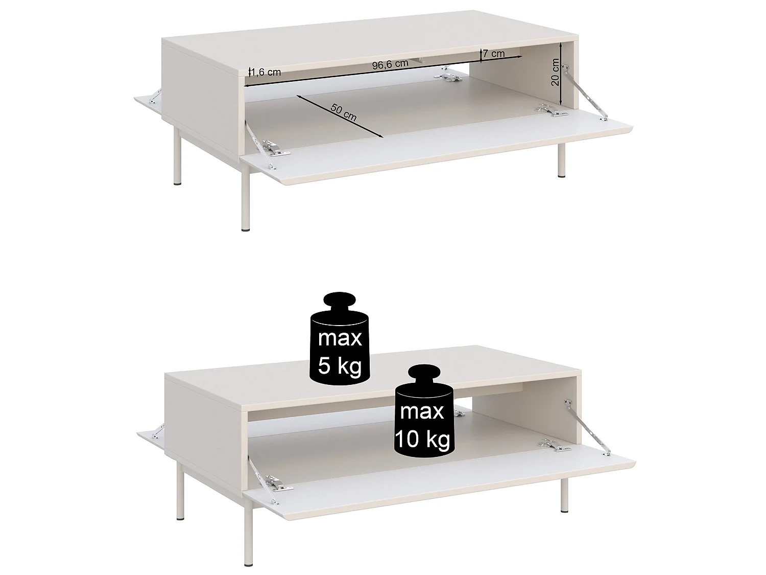 Couchtisch mit zwei Klappen – schwarz – 100x53 cm – OLIO