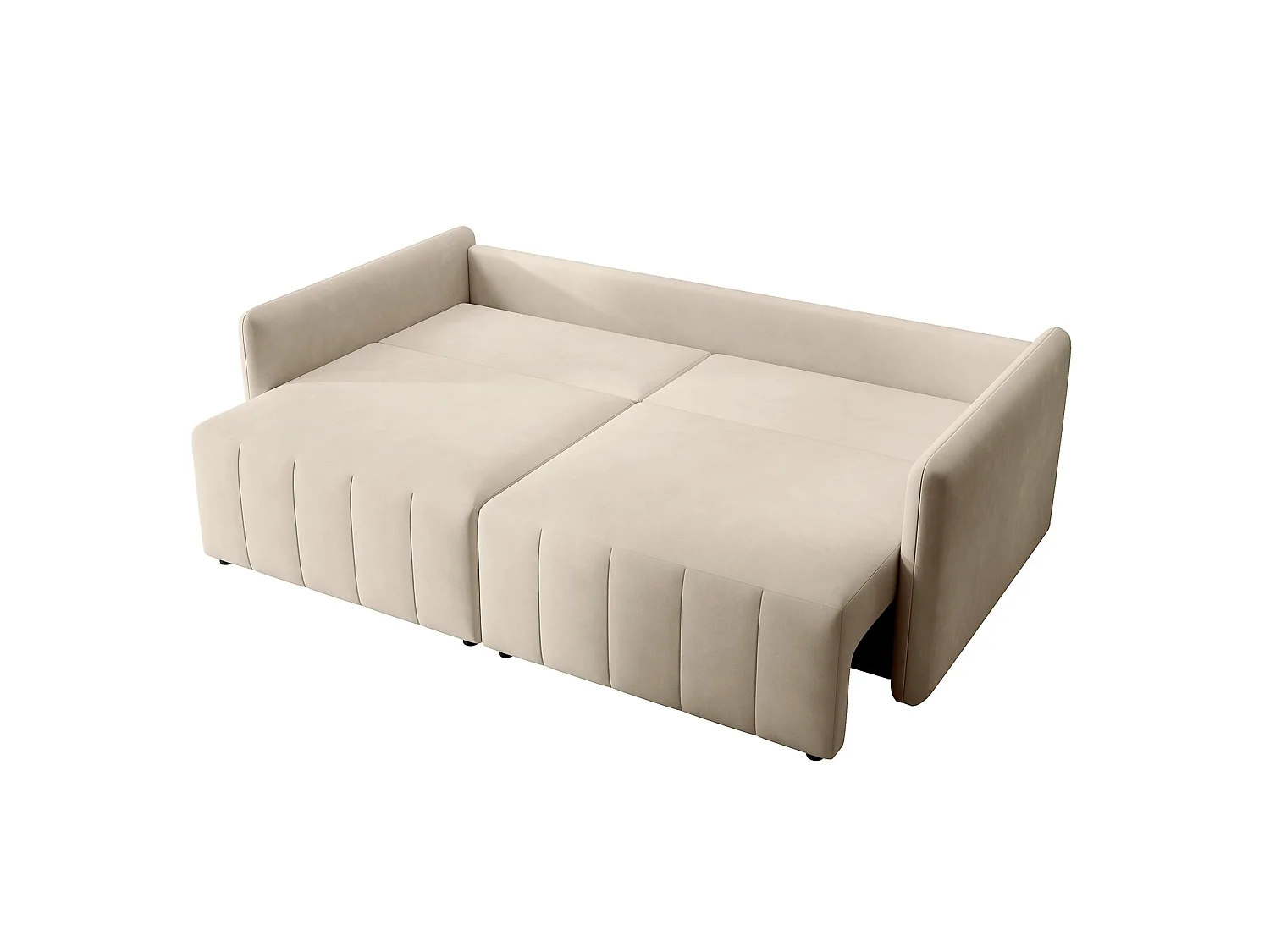 Canapé 3 places convertible – velours – pieds noirs – crème – PIERRA
