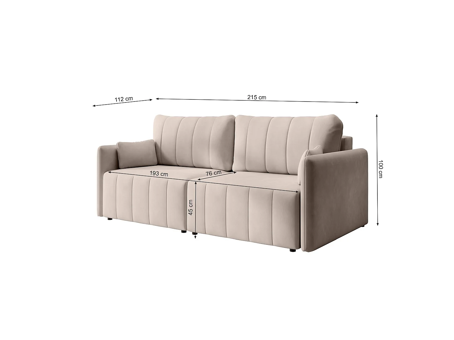Canapé 3 places convertible – velours – pieds noirs – crème – PIERRA