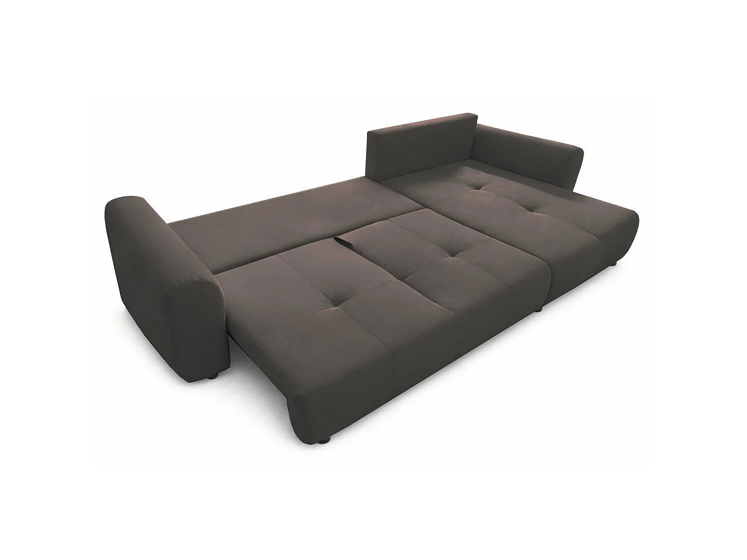 Canapé d'angle convertible en L - velours hydrophobe beige foncé - avec coffre - OLIDO
