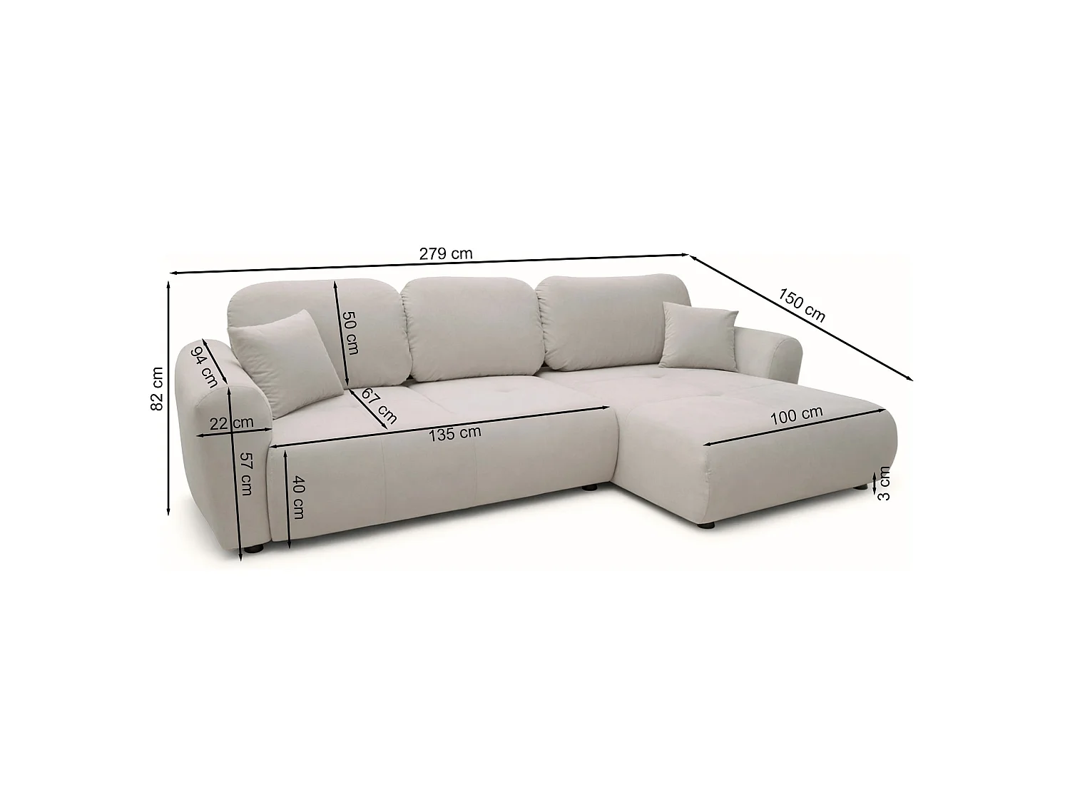Canapé d'angle convertible en L - velours hydrophobe beige foncé - avec coffre - OLIDO