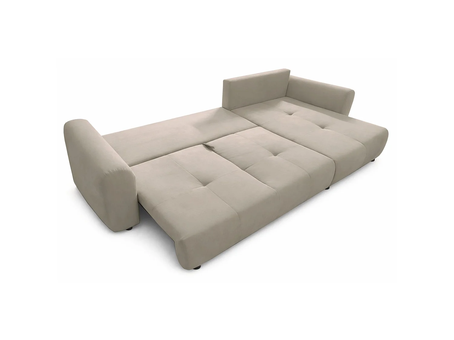 Canapé d'angle convertible en L - velours hydrophobe beige - avec coffre - OLIDO