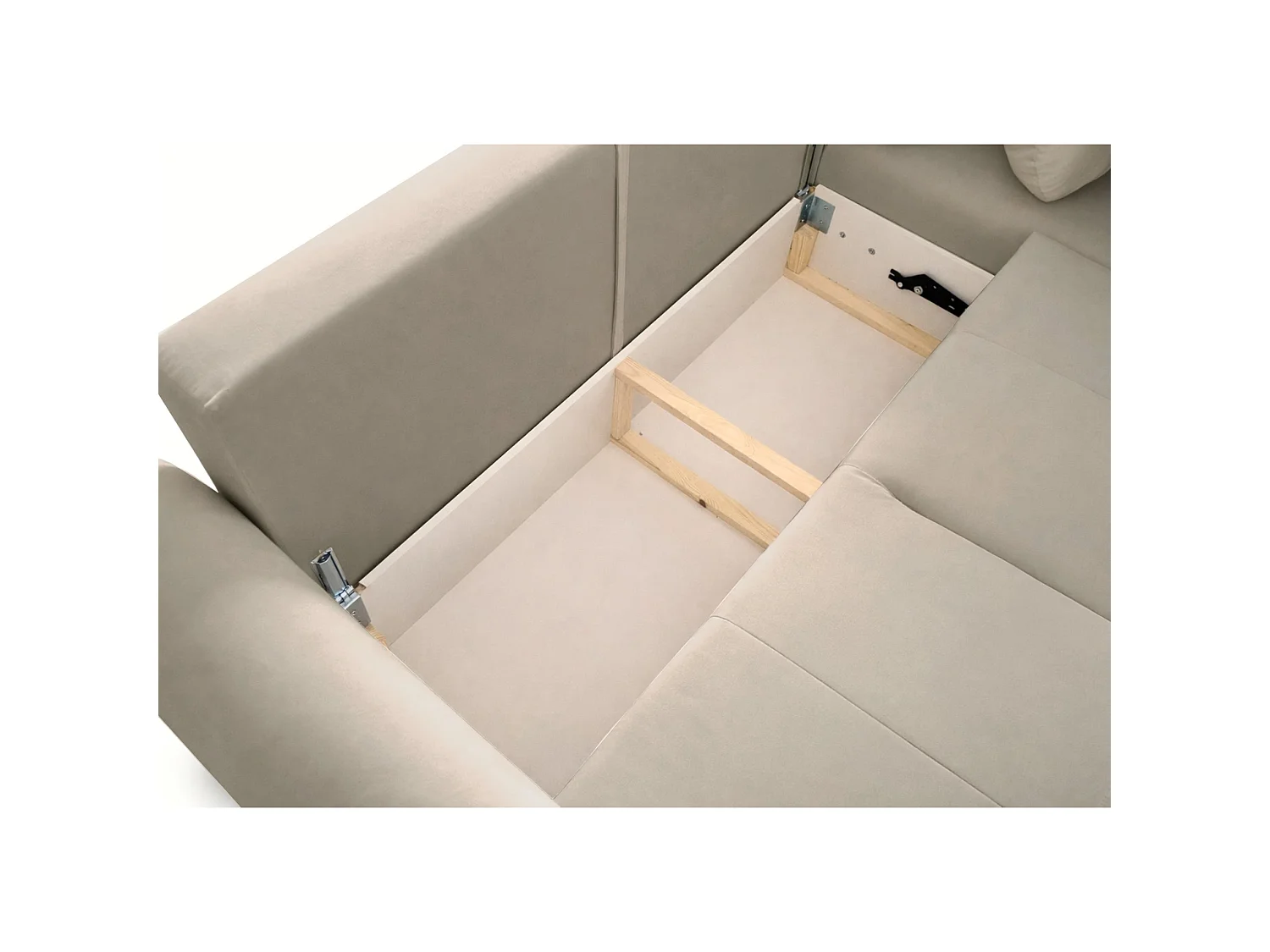 Canapé d'angle convertible en L - velours hydrophobe beige - avec coffre - OLIDO