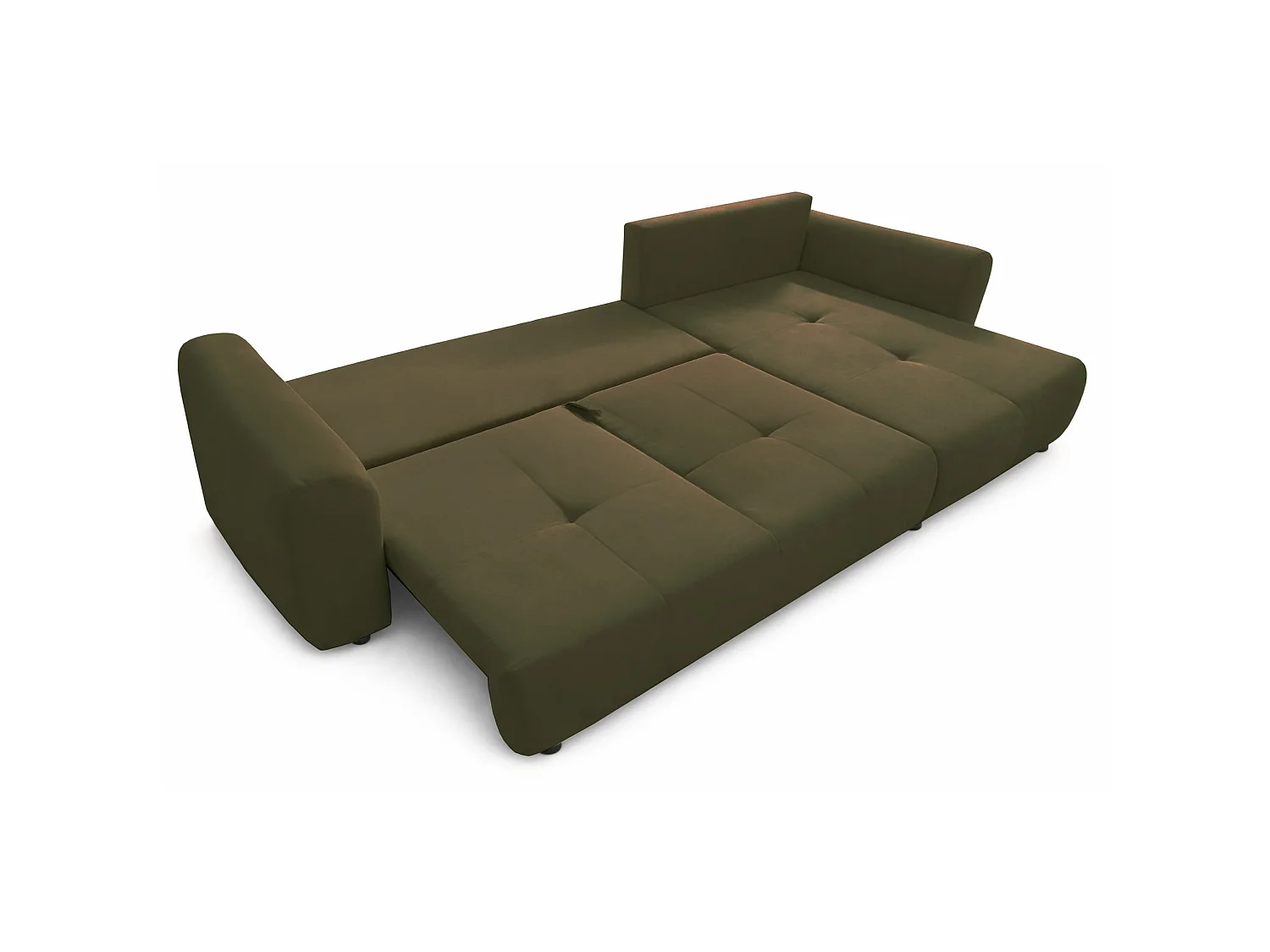 Canapé d'angle convertible en L - velours hydrophobe olive - avec coffre - OLIDO