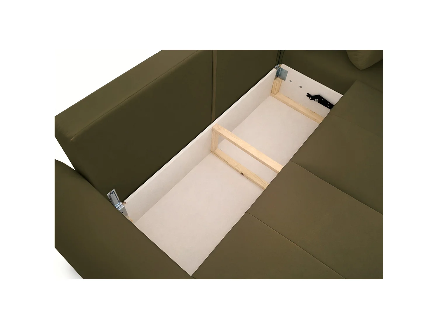 Canapé d'angle convertible en L - velours hydrophobe olive - avec coffre - OLIDO