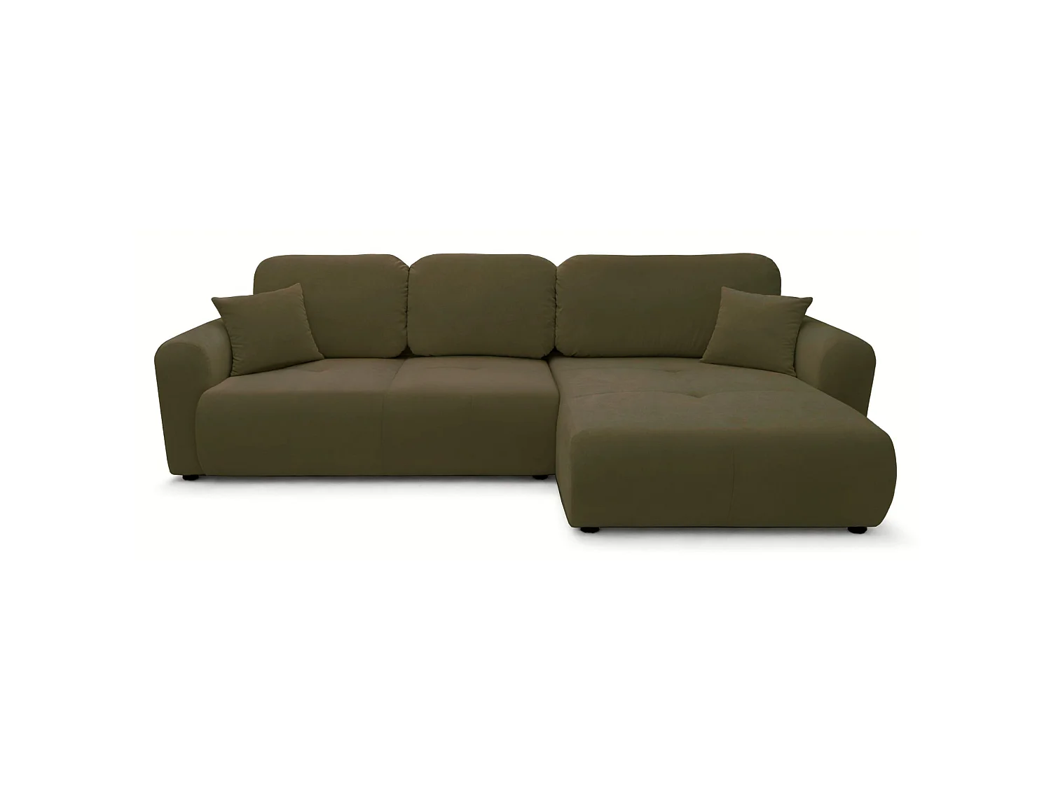 Canapé d'angle convertible en L - velours hydrophobe olive - avec coffre - OLIDO