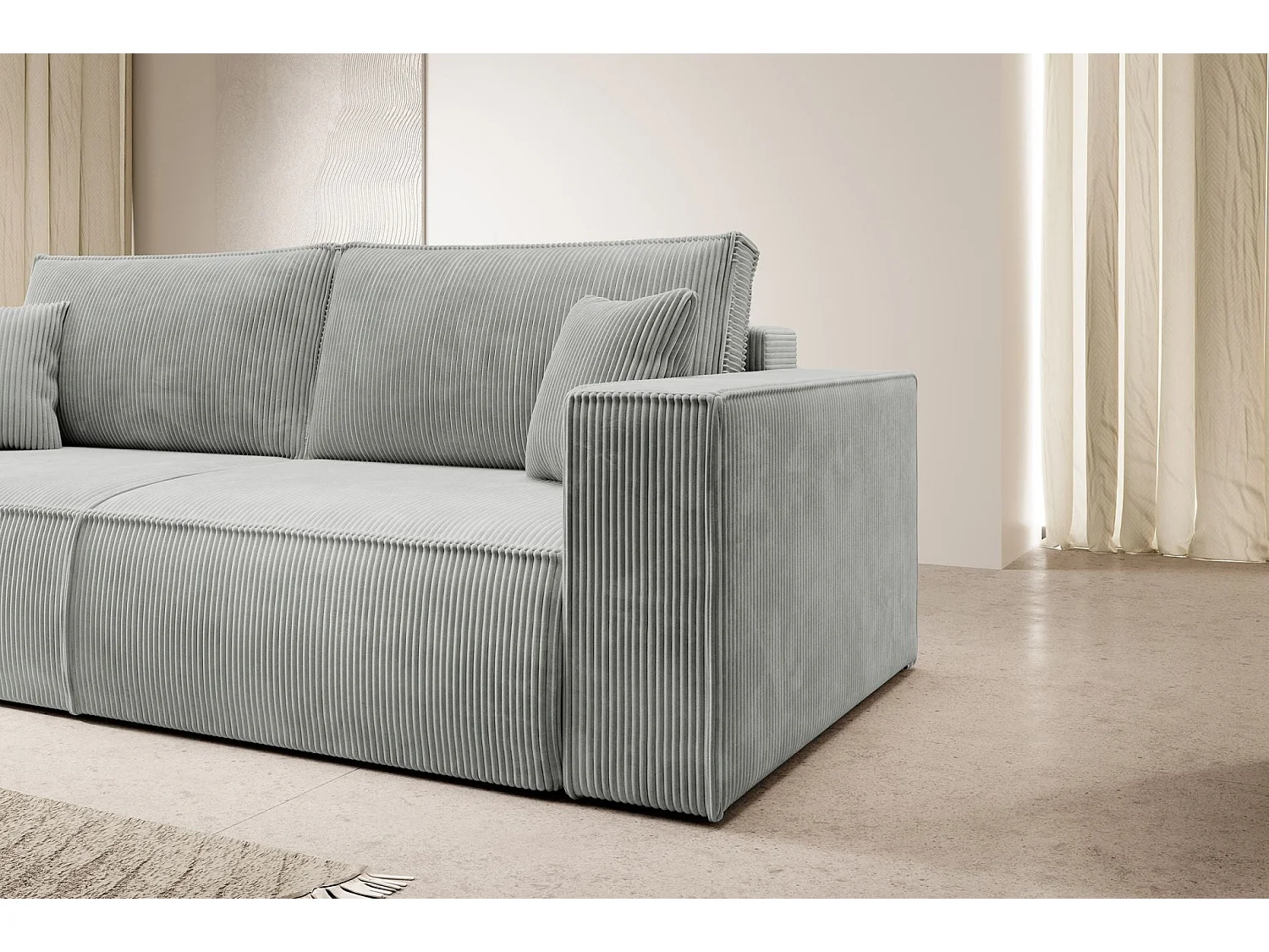 Sofa mit Schlaffunktion, Stauraum - Cordbezug - Hellgrau - FARESE