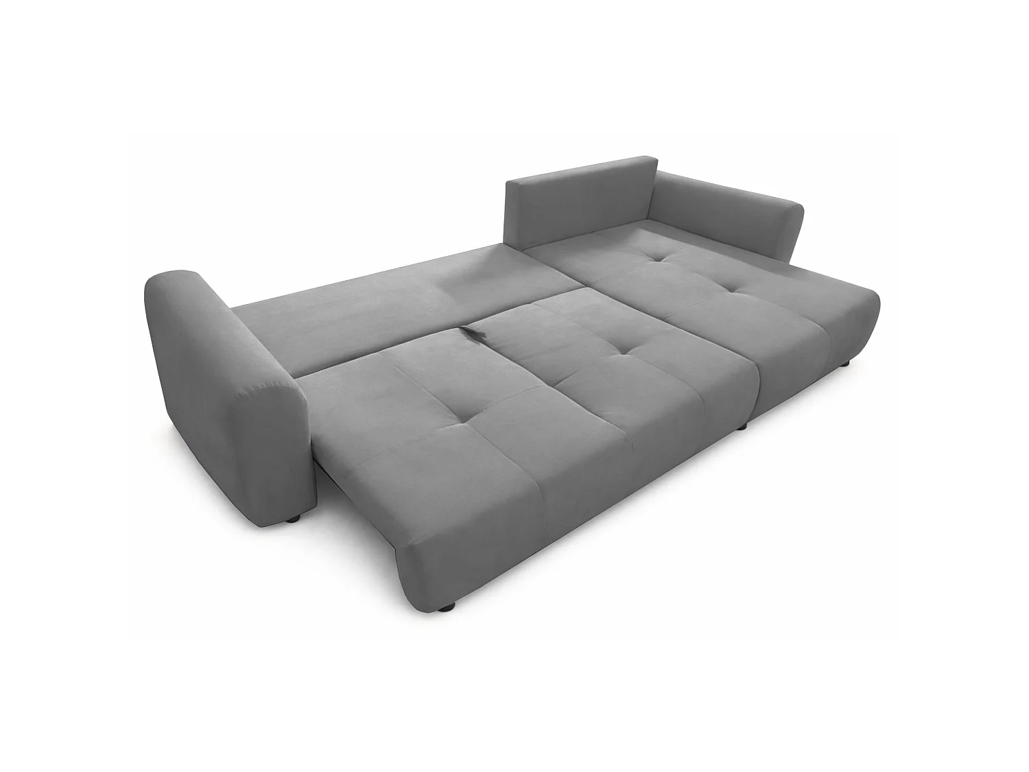 Canapé d'angle convertible en L - velours hydrophobe gris - avec coffre - OLIDO