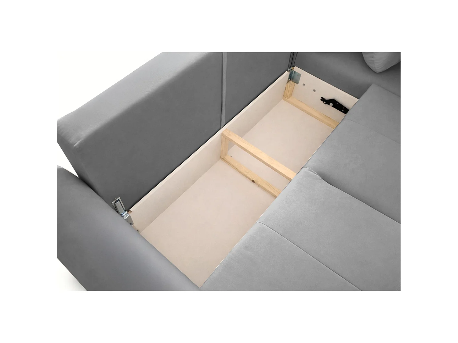 Canapé d'angle convertible en L - velours hydrophobe gris - avec coffre - OLIDO
