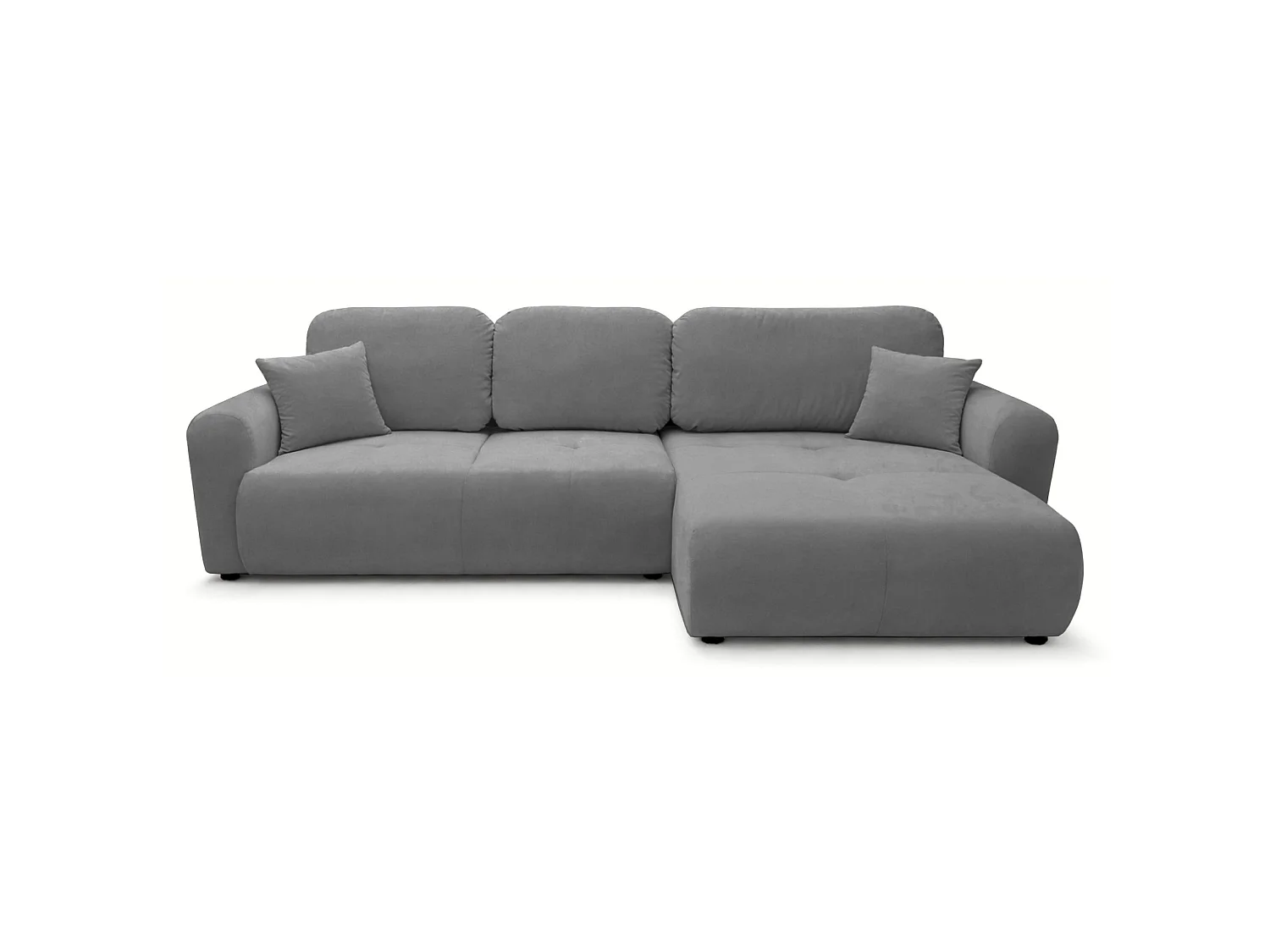 Canapé d'angle convertible en L - velours hydrophobe gris - avec coffre - OLIDO