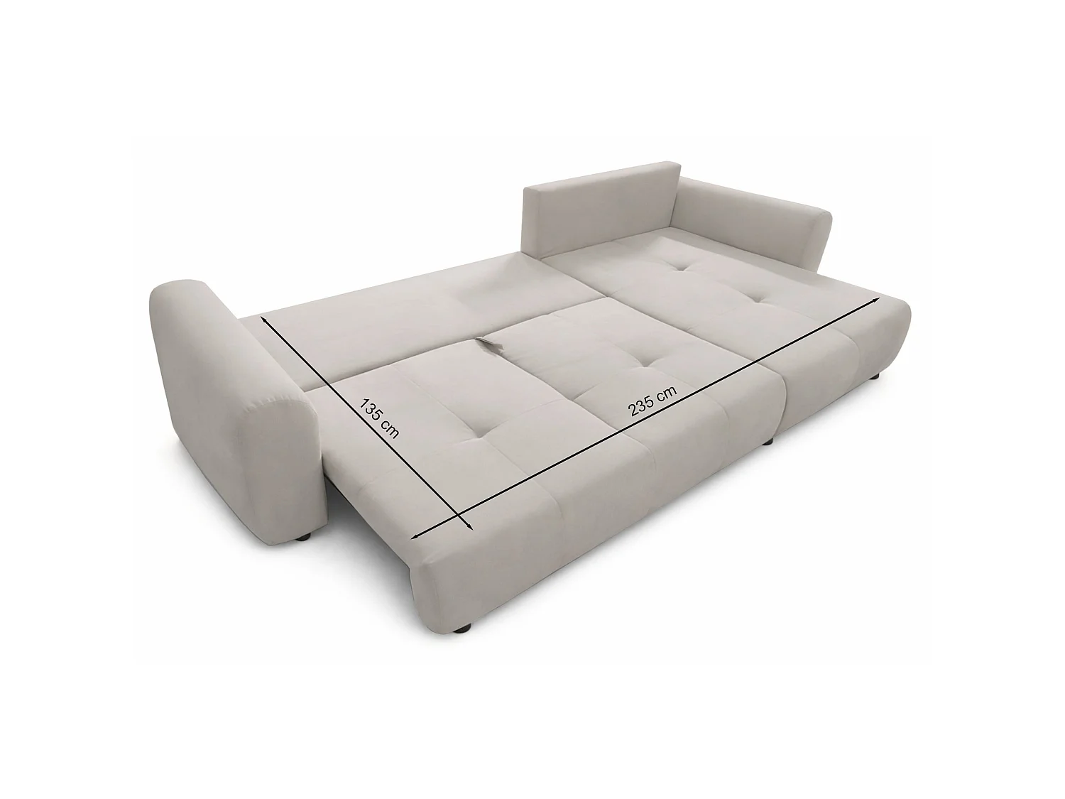 Canapé d'angle convertible en L - velours hydrophobe gris - avec coffre - OLIDO
