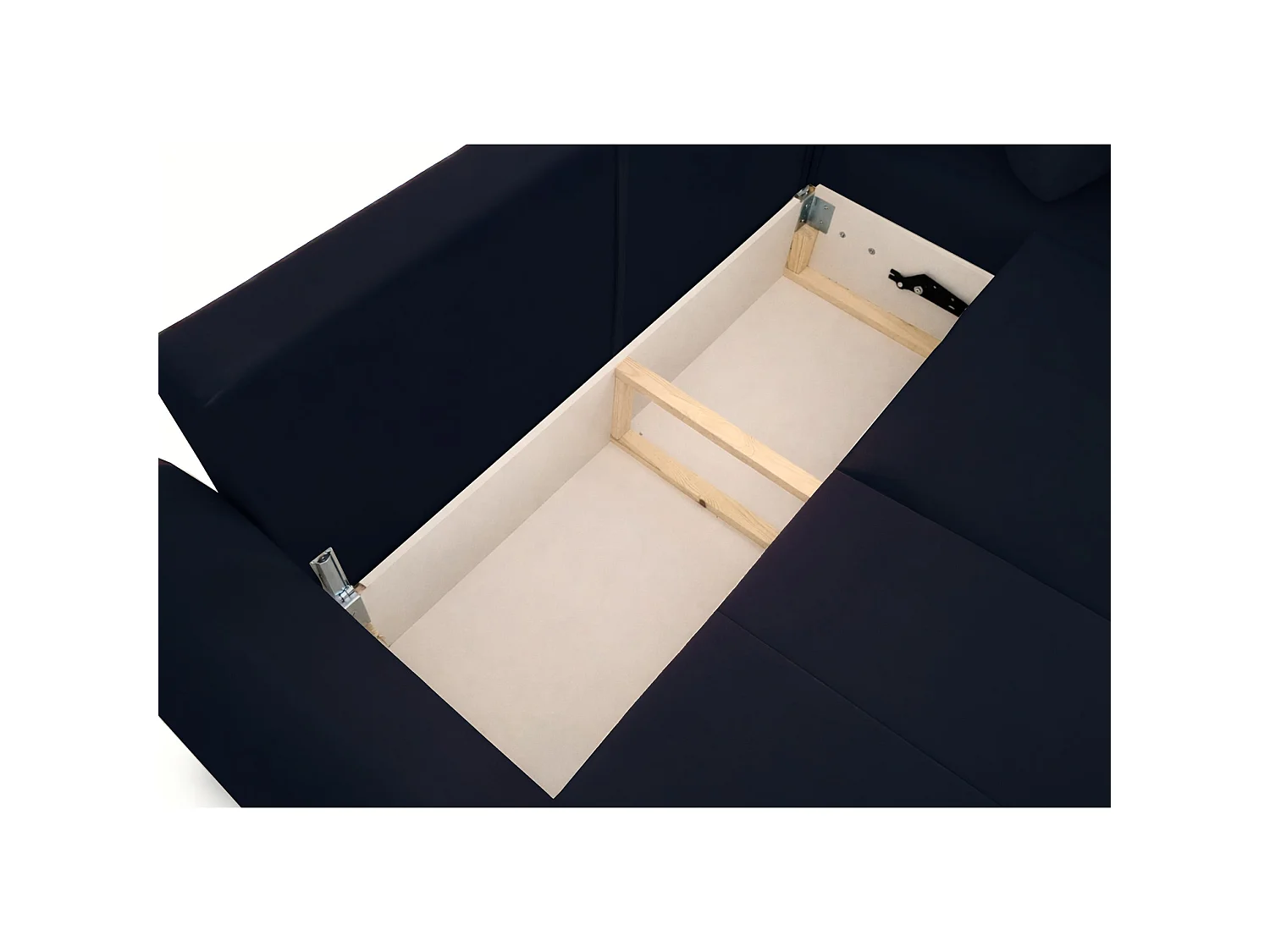 Canapé d'angle convertible en L - velours hydrophobe bleu marine - avec coffre - OLIDO
