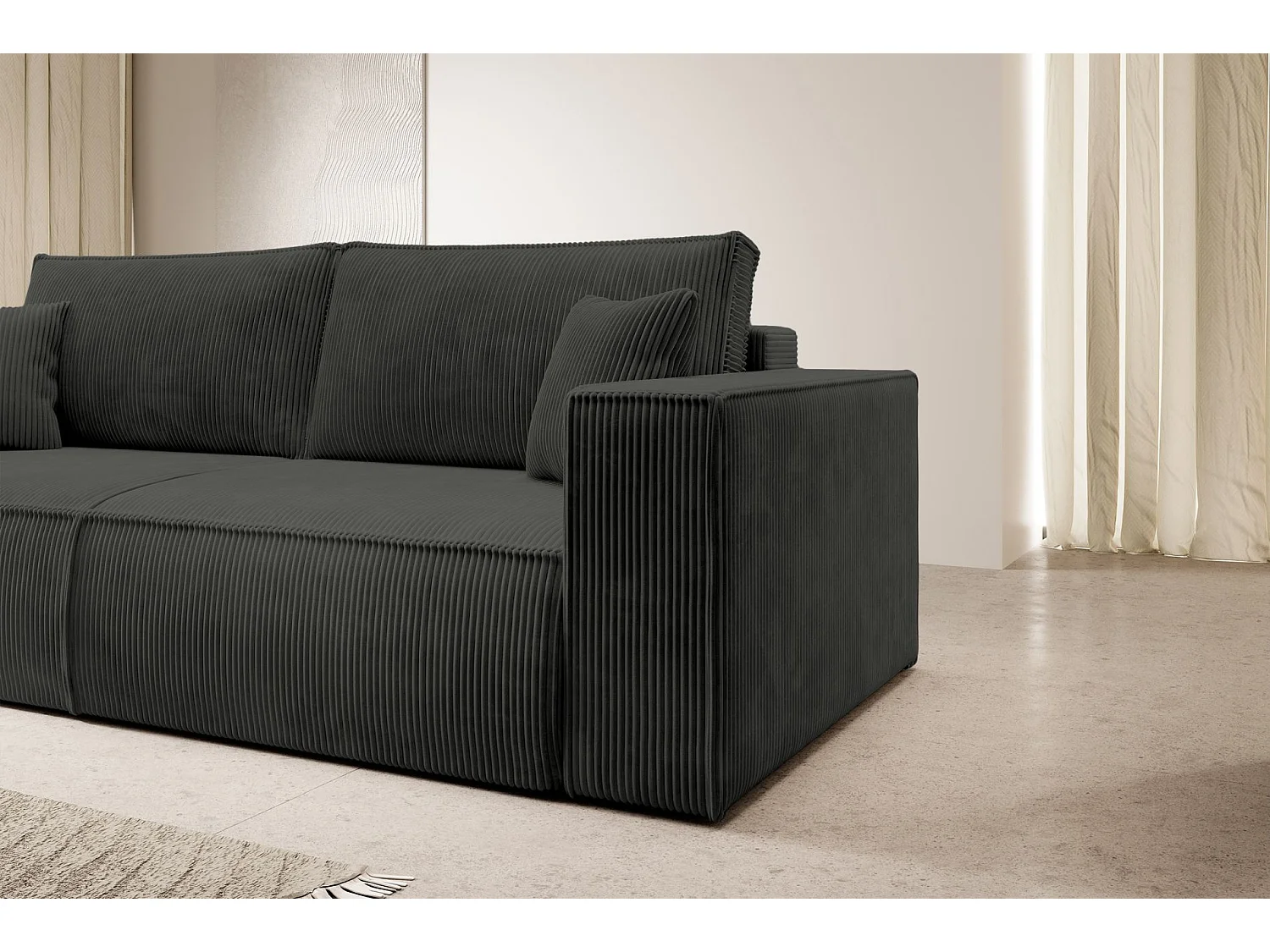 Sofa mit Schlaffunktion, Stauraum - Cordbezug - Dunkelgrau - FARESE