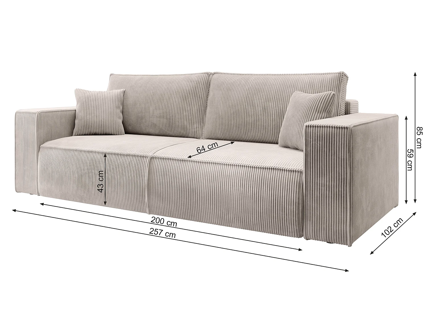 Sofa mit Schlaffunktion, Stauraum - Cordbezug - Dunkelgrau - FARESE