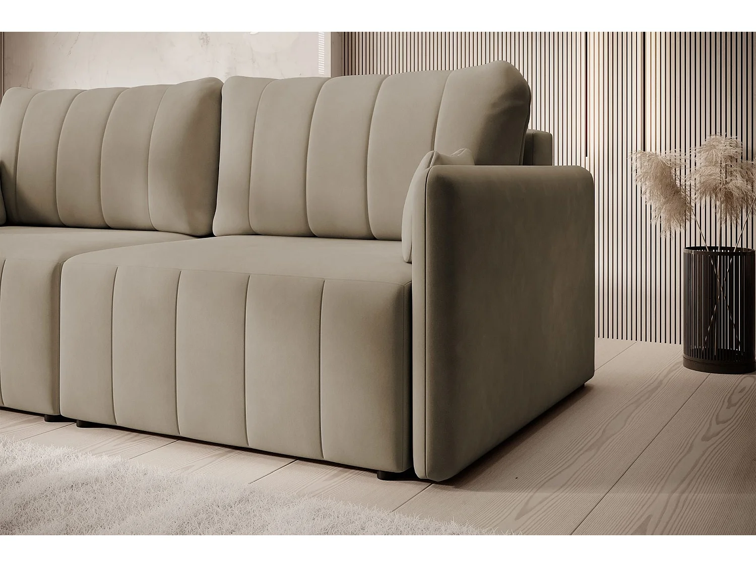3-zitsbank in waterdicht fluweel met zwarte poten, beige - PIERRA