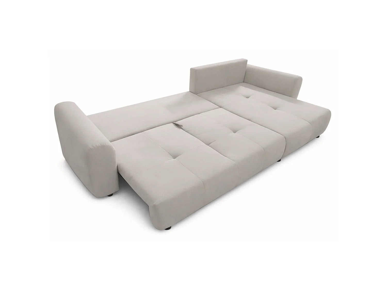 L-Form Eckschlafsofa - graubeiger Velours - mit Bettkasten - Olido