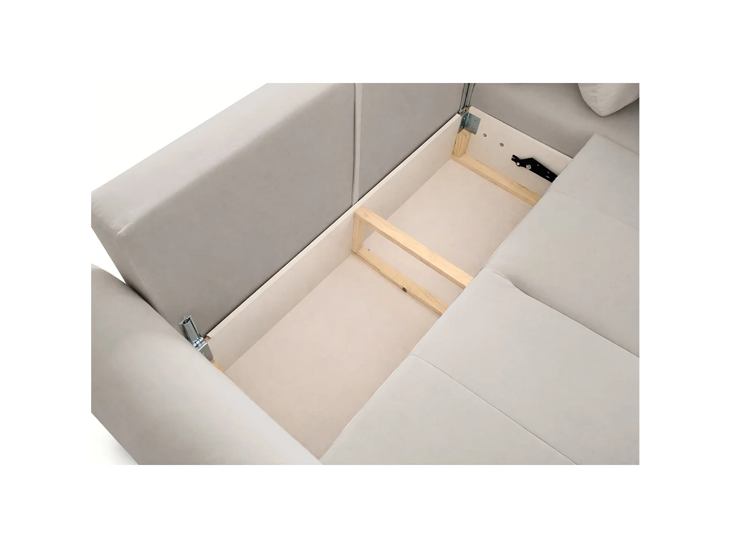 L-Form Eckschlafsofa - graubeiger Velours - mit Bettkasten - Olido