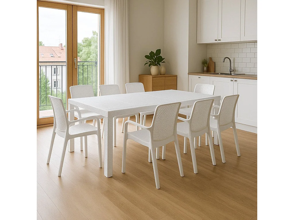 Conjunto Mesa e Cadeiras Cortanze, 8 Lugares, Fabricado em Itália, Branco, Extensível, Assento 60,5x54h85 cm