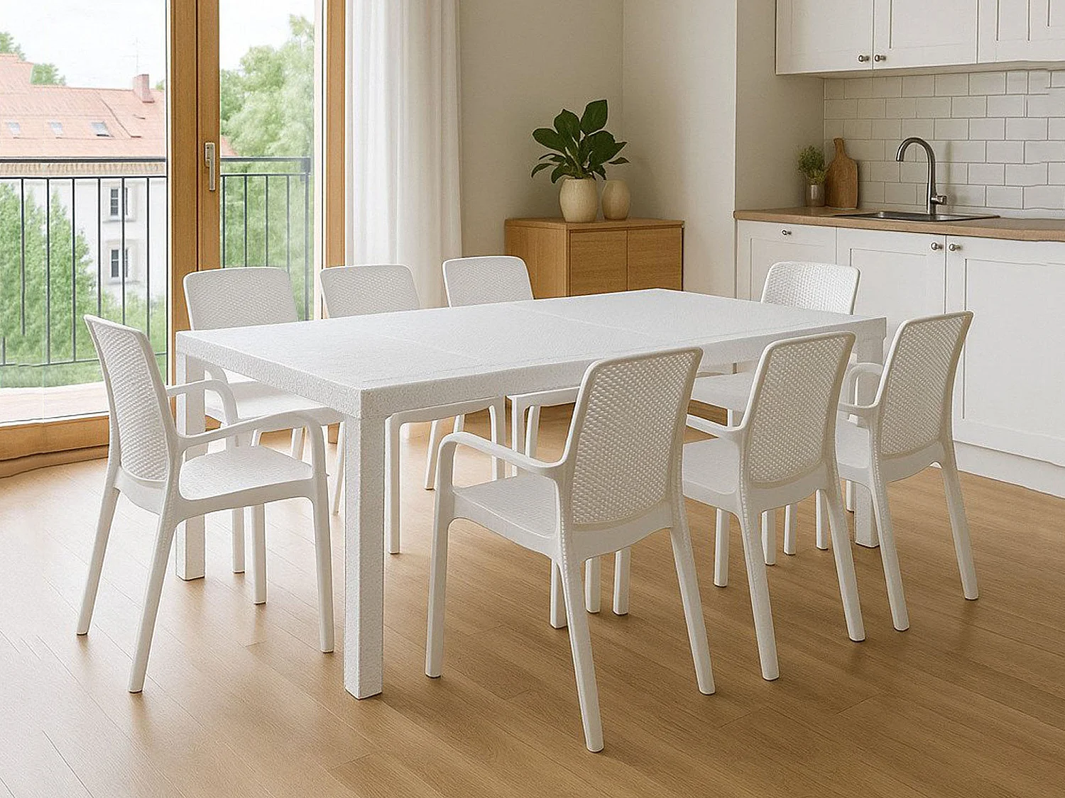 Ensemble Table et Chaises Cortanze, Extensible, Made in Italy, Blanc