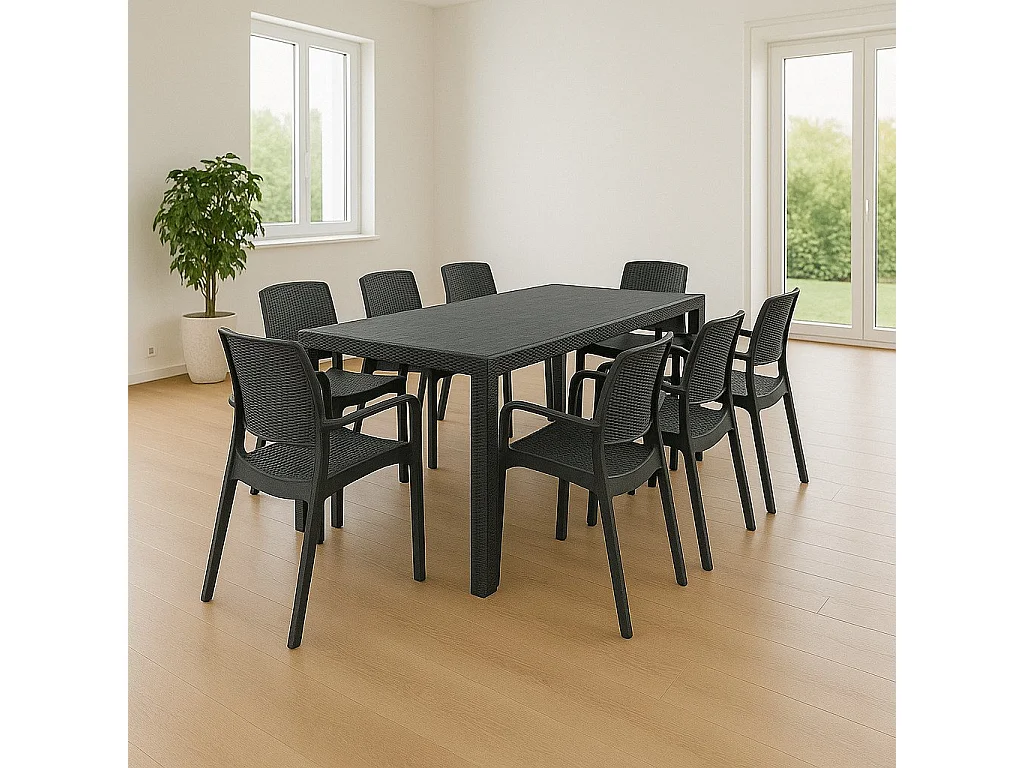 Cortanze Tisch- und Stuhl-Set, ausziehbar, Made in Italy, Anthrazit Schwarz
