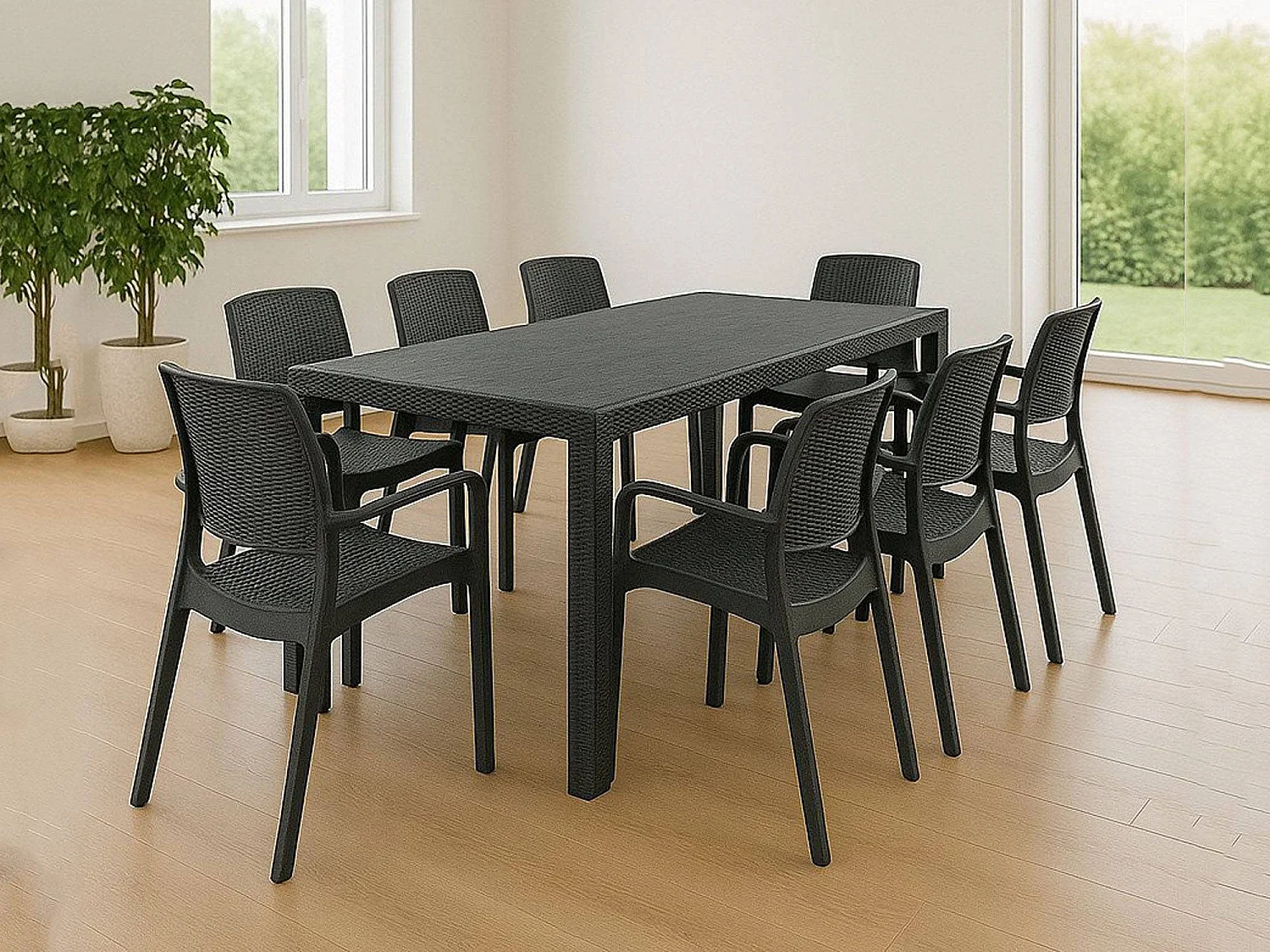 Ensemble Table et Chaises Cortanze, Extensible Made in Italy, Noir Anthracite