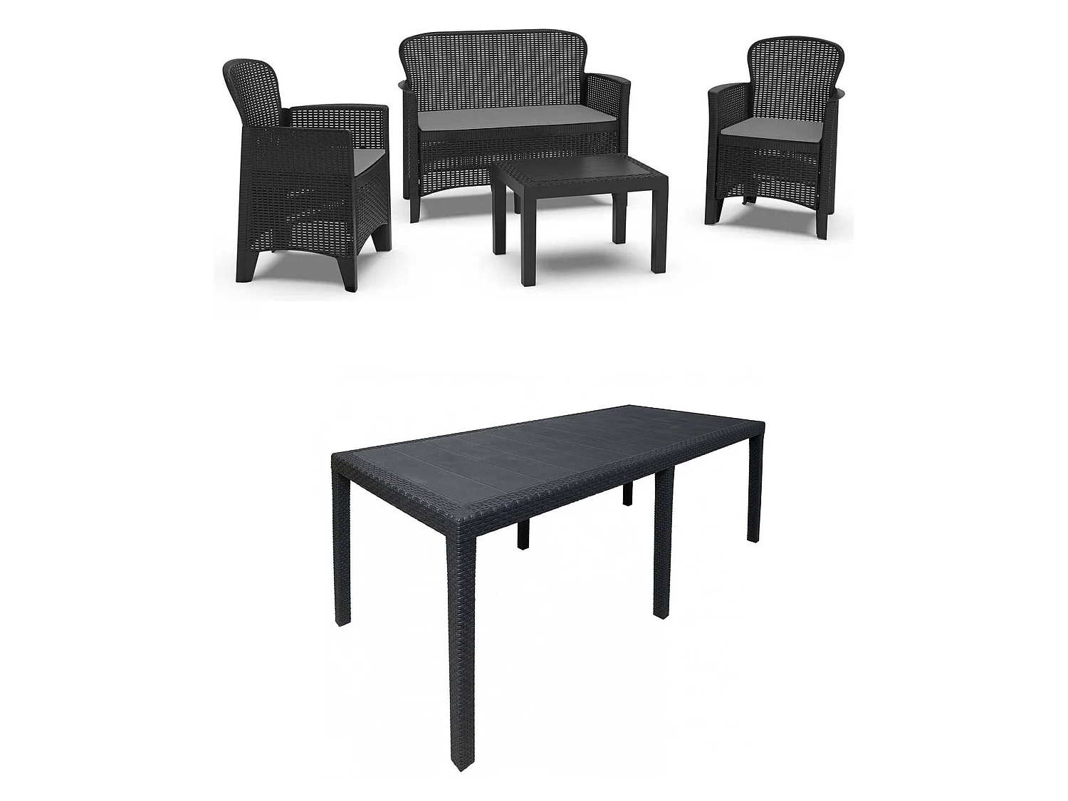 Set Salotto da Esterno Domaso, Salottino 4 Posti, Tavolo 10 Posti Posti Made in Italy, Nero Antracite, Salottino Outdoor, un Tavolino