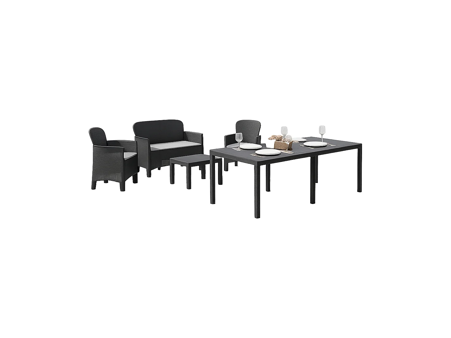 Garten-Set Domaso, 4-Sitzer Lounge, Tisch 10-Sitzer Made in Italy, Anthrazit Schwarz, Outdoor Sofa, ein Tisch