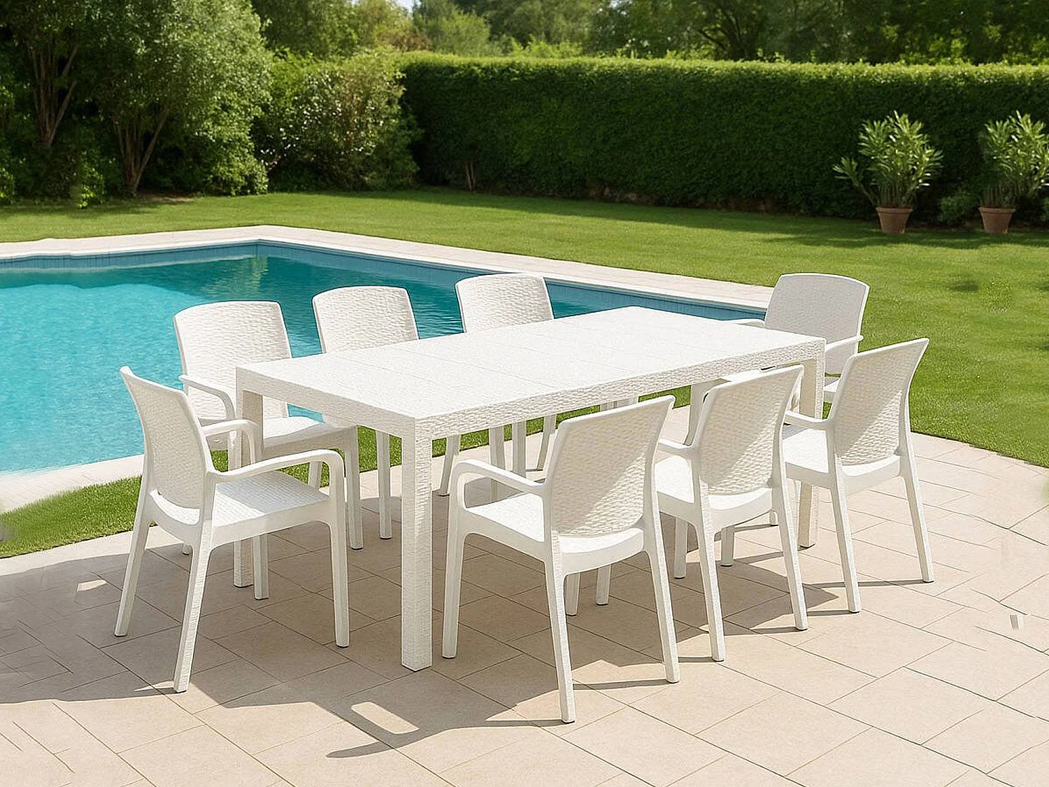 Salon de Jardin Arret, 8 Places Made in Italy, Blanc, Salon Extérieur