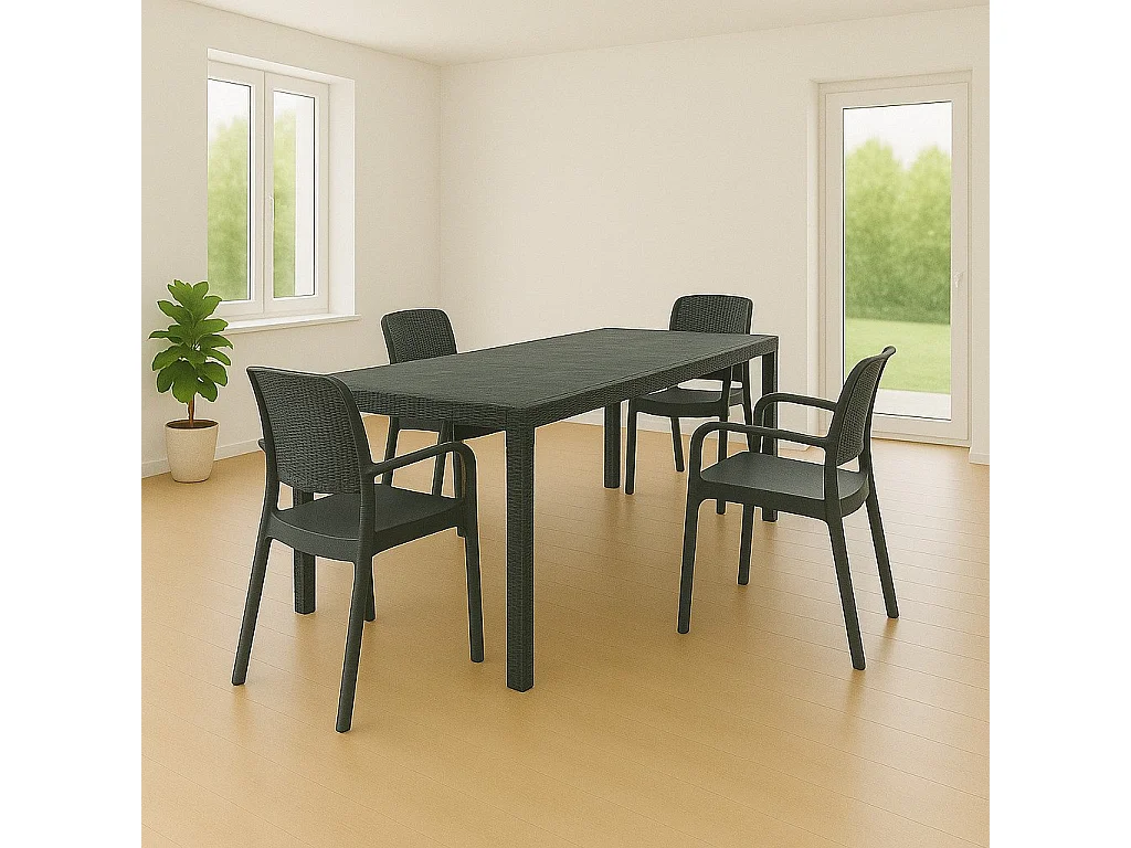 Set Tavolo e Sedie Cortanze, Allungabile Made in Italy, Nero Antracite