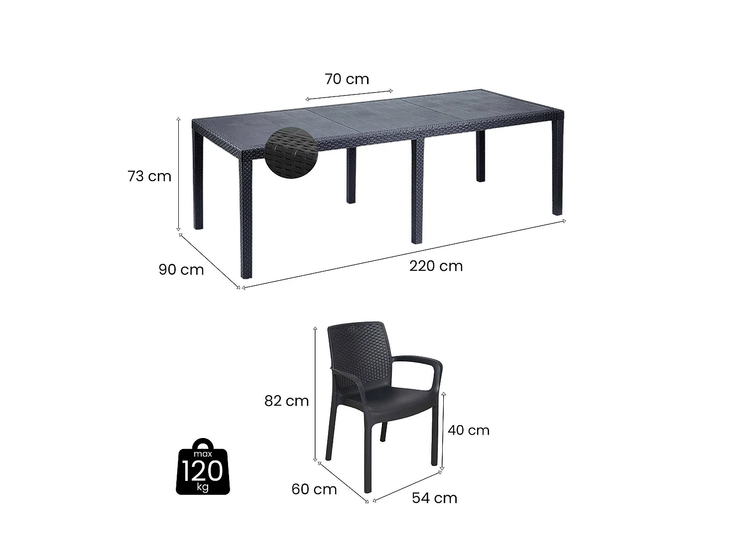 Set Tavolo e Sedie Cortanze, Allungabile Made in Italy, Nero Antracite