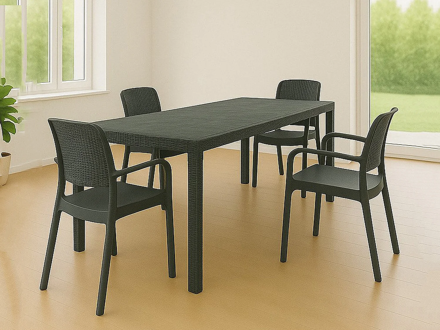 Ensemble Table et Chaises Cortanze, Extensible Made in Italy, Noir Anthracite
