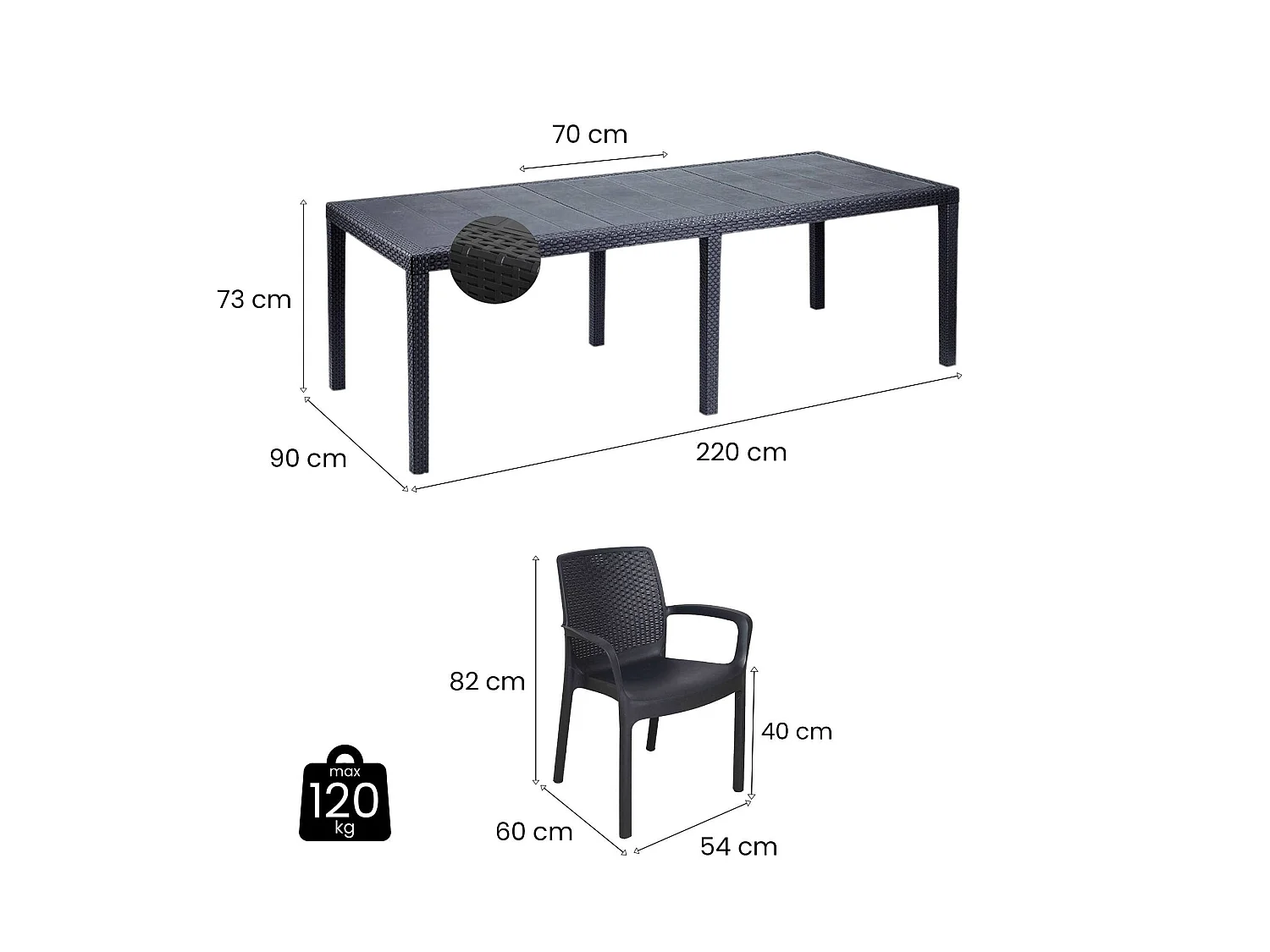 Set Salotto da Esterno Arret, 4 Posti Made in Italy, Nero Antracite, Salottino Outdoor