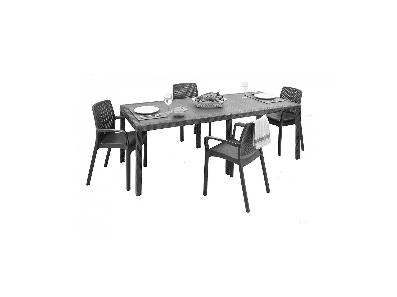 Set Salotto da Esterno Arret, 4 Posti Made in Italy, Nero Antracite, Salottino Outdoor
