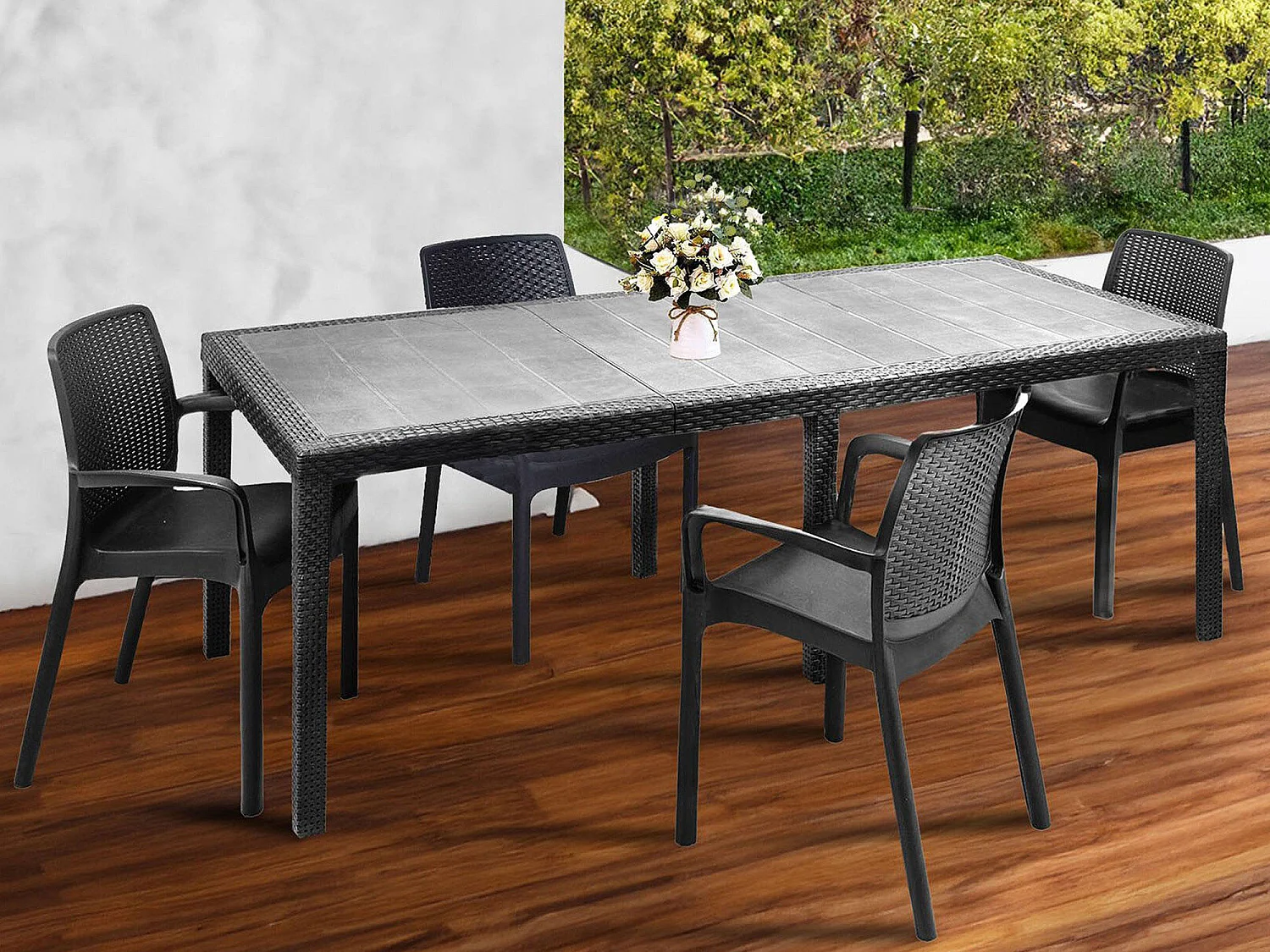 Set Salotto da Esterno Arret, 4 Posti Made in Italy, Nero Antracite, Salottino Outdoor
