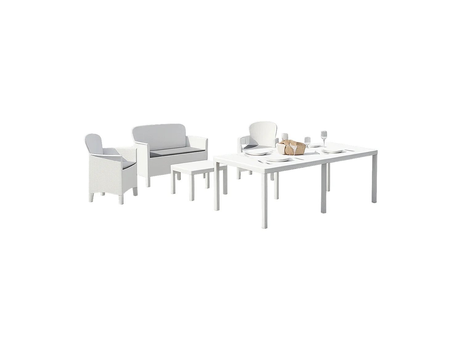 Garten-Sitzgruppe Domaso, 4-Sitzer Lounge, Tisch für 10, Made in Italy, Weiß, Outdoor Lounge, ein Tischchen