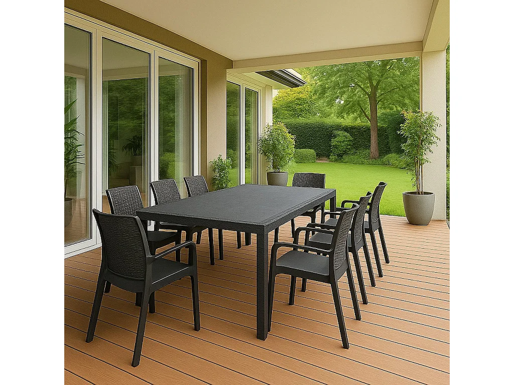 Set Salotto da Esterno Arret, 8 Posti Made in Italy, Nero Antracite, Salottino Outdoor