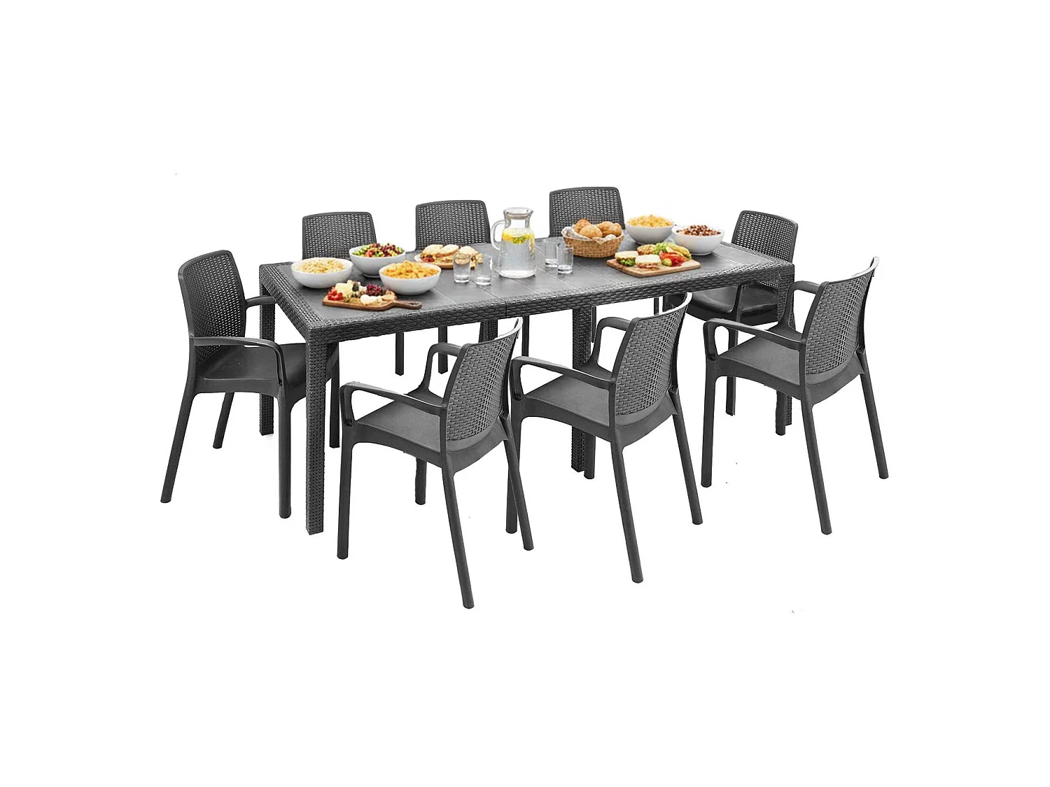 Set Salotto da Esterno Arret, 8 Posti Made in Italy, Nero Antracite, Salottino Outdoor