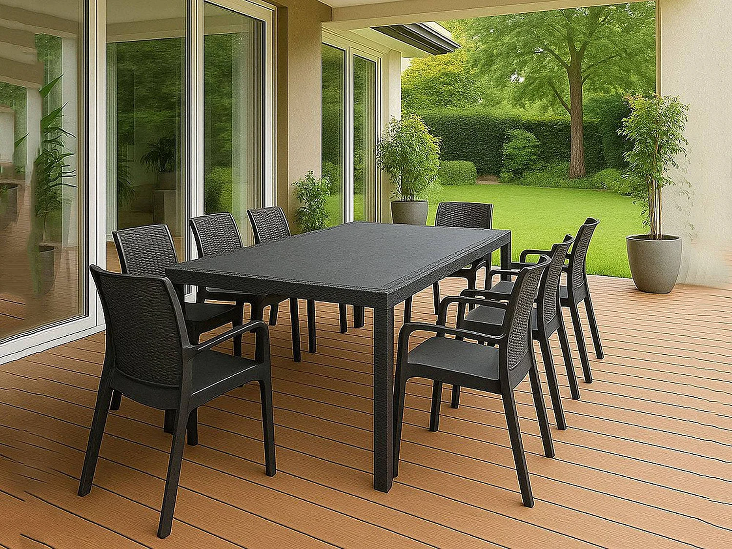 Set Salotto da Esterno Arret, 8 Posti Made in Italy, Nero Antracite, Salottino Outdoor