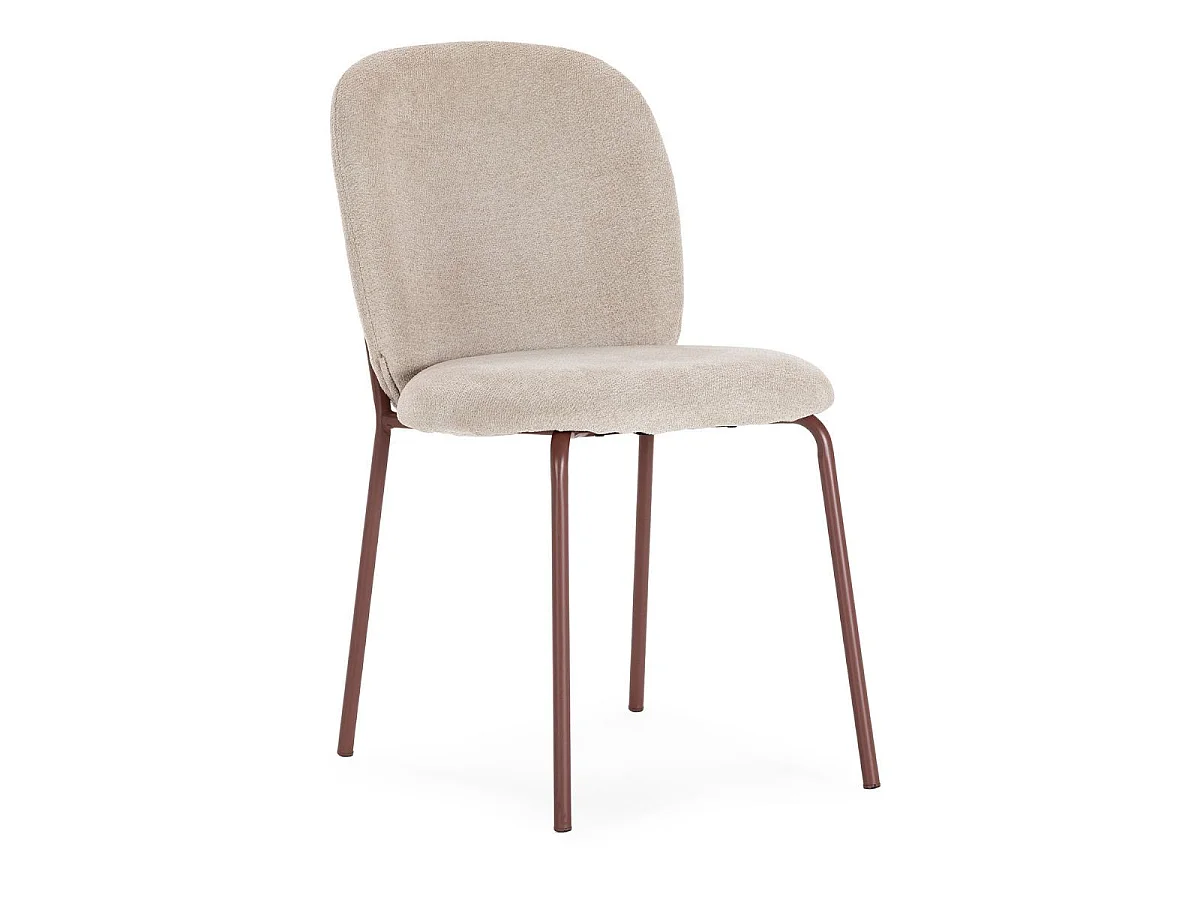 Lot de 6 chaises en tissu polyester doux beige et pieds en métal laqué terracotta - DARRIS