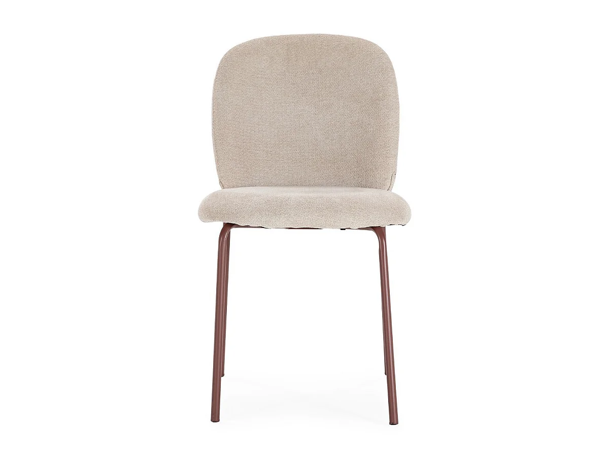 Lot de 6 chaises en tissu polyester doux beige et pieds en métal laqué terracotta - DARRIS