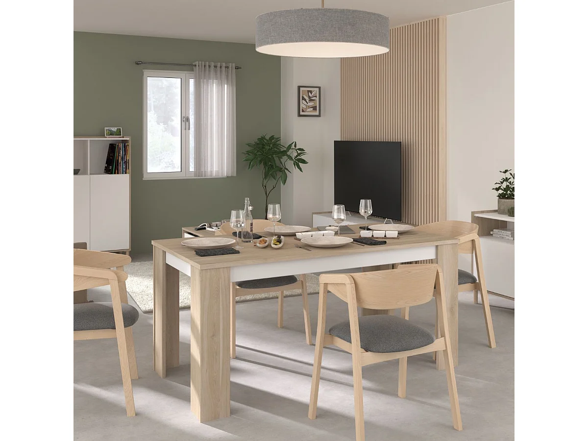 Table repas 160cm aspect bois clair et sous plateau blanc - ORPHÉE