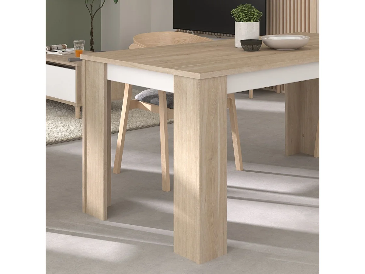 Table repas 160cm aspect bois clair et sous plateau blanc - ORPHÉE