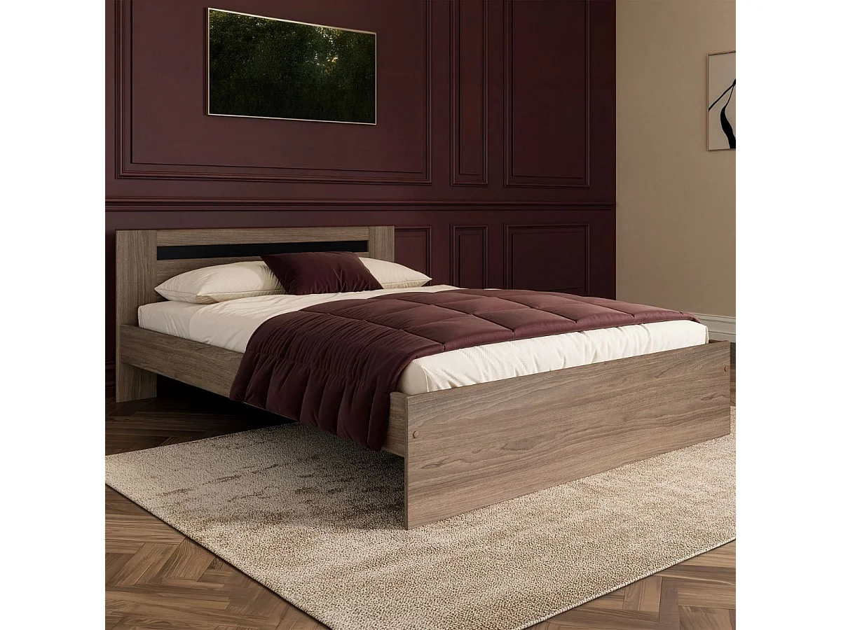 Lit 140x190 aspect bois teinté noyer - KASUAL