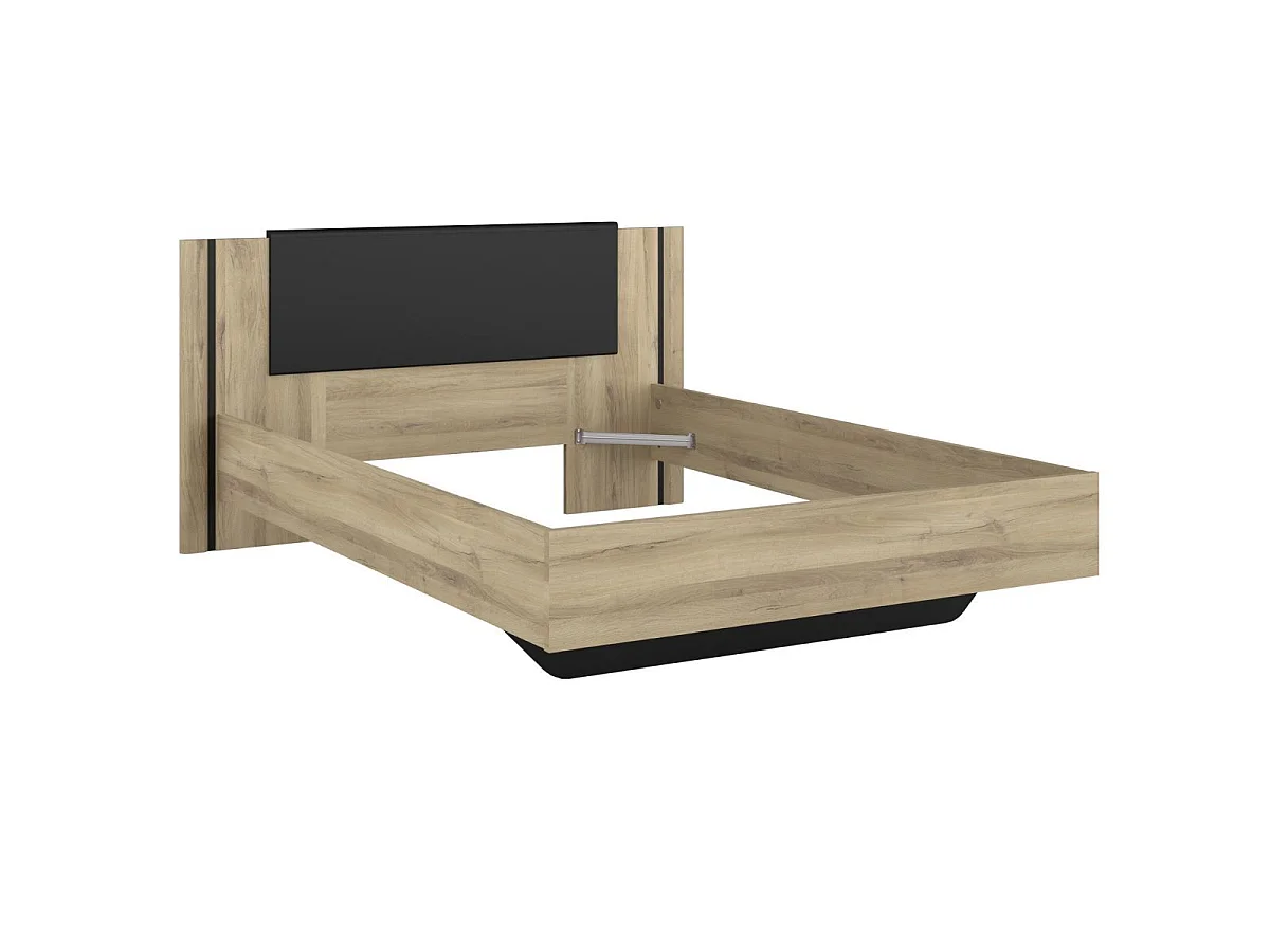 Lit 140x190 design aspect bois et noir - ELOUAN