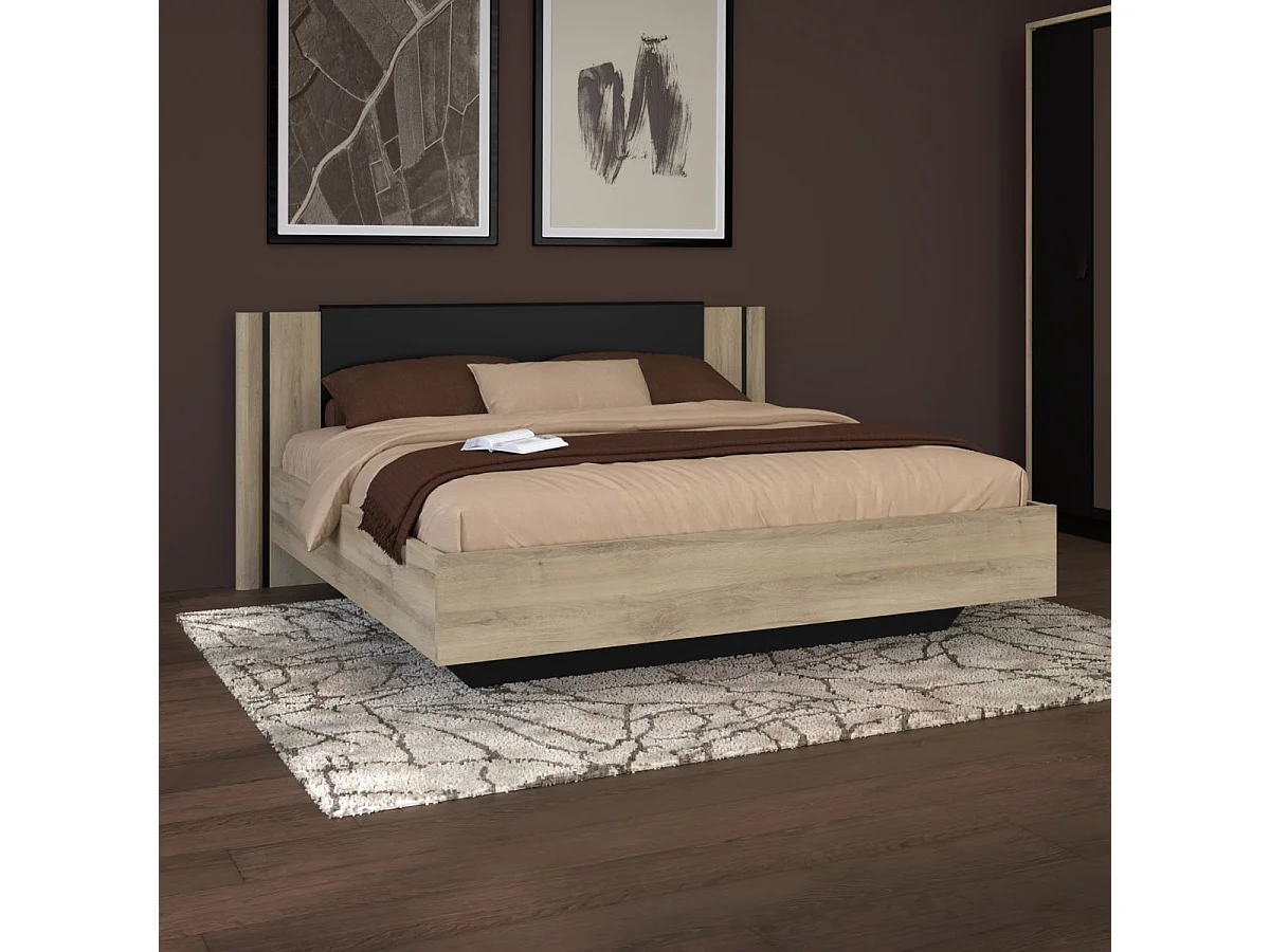 Lit 140x190 design aspect bois et noir - ELOUAN