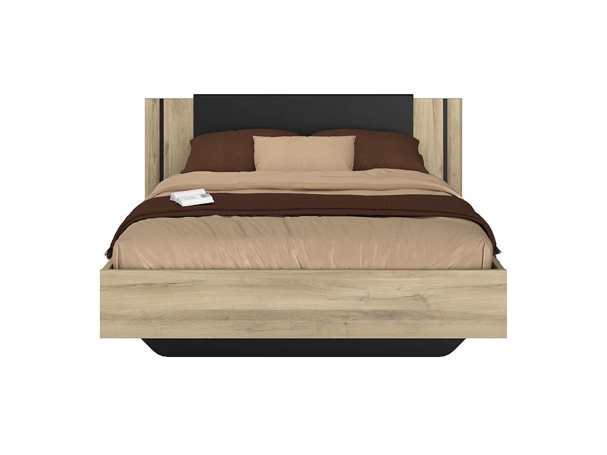 Lit 140x190 design aspect bois et noir - ELOUAN