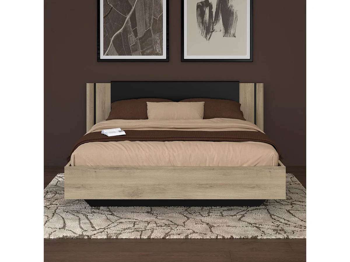 Lit 160x200 design aspect bois et noir - ELOUAN